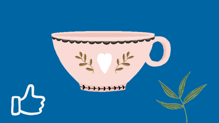 A pink cup, thumbs up