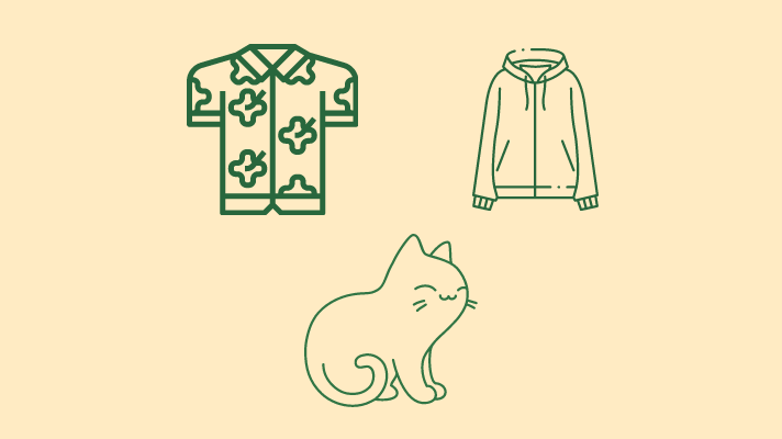 Hawaiian shirt, hoodie, a cat