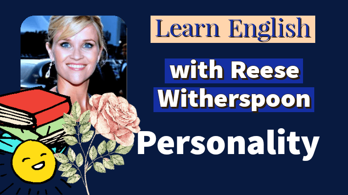 Reese Witherspoon photo, books, a smiling face, a pink rose
