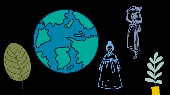 Leaf, Earth, two women, plant